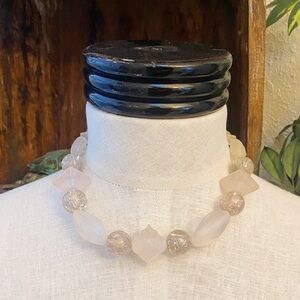 Vintage Pale Pastel Pink Silver Tinsel Translucent Frosted Bead Chunky Necklace